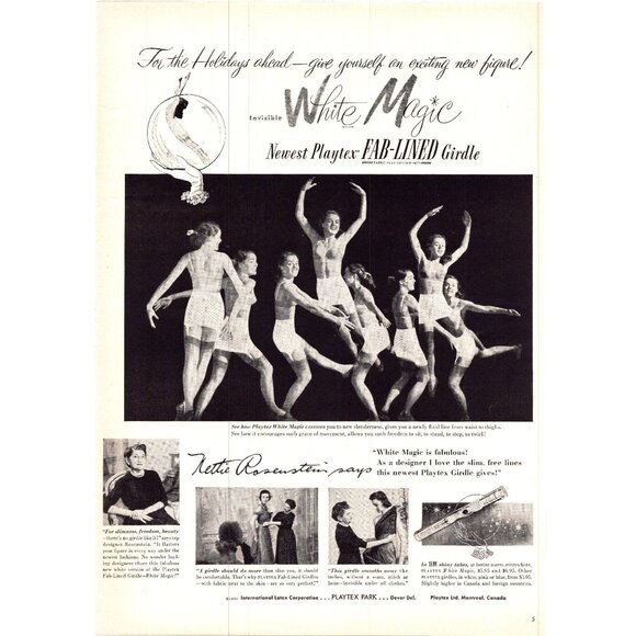 1951 Playtex White Magic FAB-Lined Girdle Vintage Print Ad Ballet Dancers Art - Picture 1 of 2